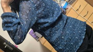 Elegant Navy Blue Floral Sheer Top – Size L