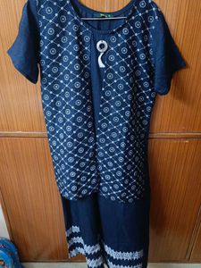 Navy Floral Kurta Jacket Attached - XL