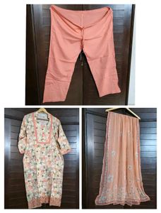 Women Peach Cotton Printed Kurta Set