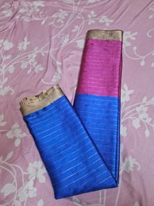 Soft Silk Cotton Light Weight Saree - Blue &amp; Pink