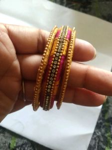 Yellow And Pink Combination Bangles