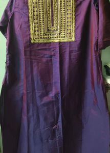 Elegant Purple Silk Kurti with Golden Embroidery