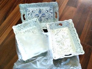 3 Traditional Design Plastic Silver Serving Tray.