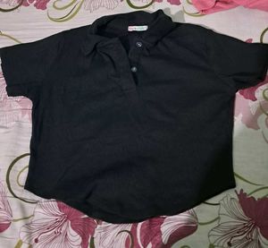 Black Collared Crop Top