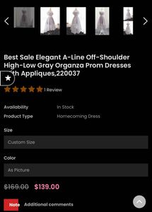 A-Line Off-Shoulder High-Low Gray Organza Prom Dre