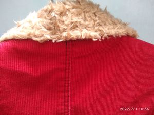 RED CORDUROY JACKET WITH FAUX FUR
