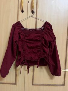 Red Crop Top!! Full Sleeves Stretchable Material🎽