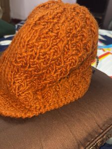 Handmade Knitted Beanie Brown Hat