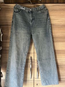 wide leg high-rise heavy fade denim jeans