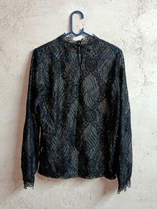 Elegant Partywear See-through Lace Top Blouson