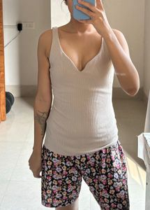 H&M / HnM Rib-knit Sweetheart Neck Top