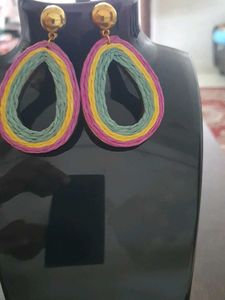 Multicoloured Raffia Danglers Earings