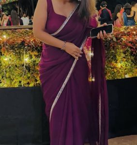 Elegant Purple Saree With Stitched Blouse