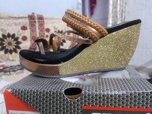 Black And Golden Wedges With Heels