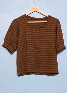 Brown Checked Button-Down Top