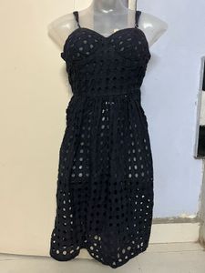 ZARA branded padded cute Black Eyelet Dress