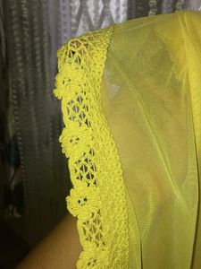 Yellow Net Dupatta with Lace Border