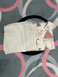 Cream Kurti Top & Pants Set