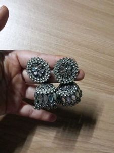 Oxidized Silver Jhumka Earrings