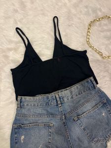 Black Ribbed Crop Top