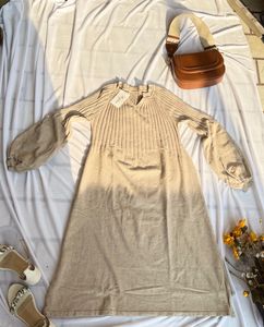 Beige Knit Midi Dress