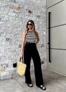 Black And White Striped Crop Top