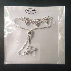 Pure Silver Pink CZ Stone Adjustable Hand Bracelet