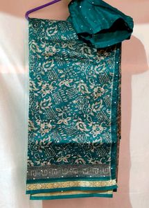 Bottle Green Saree With Blouse🍀
