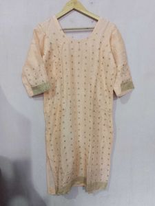 Peach Embroidered  kurta and dupatta