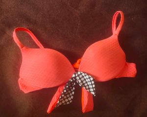 Coral Bra with Polka Dot Bow👙🎀🏖️