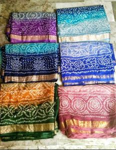 6Brand New Bandhani cotton silk saree set