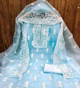 Elegant Blue Embroidered Suit