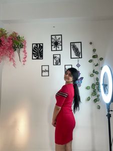 Semi Woolen Red Stretchable Dress