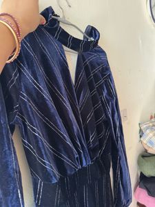 Blue Striped Velvet Dress