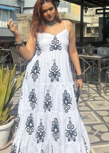 White &amp; Black Print Maxi Dress