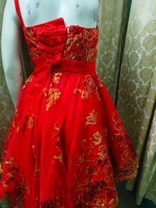Red &amp; Gold Hi Low Party Dress