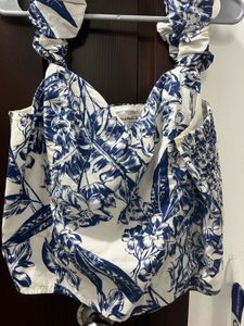 Blue And White Floral Crop Top