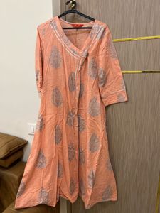 Elegant Peach Printed A-line Kurta