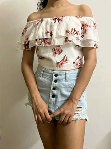 Sassafras Floral Off Shoulder Crop Top