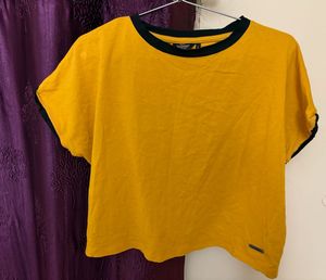 mustard Yellow round neck cropped T-Shirt