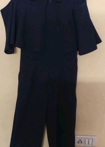 Elegant Navy Blue Cape Jumpsuit