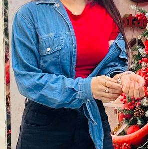 Denim Shirt with Tie Detail