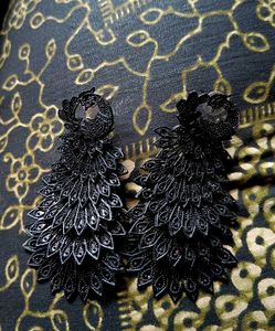 Black Peacock Feather Earrings