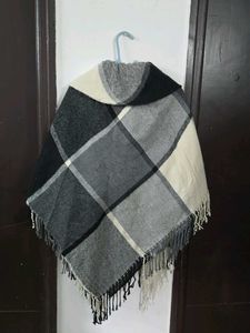 Cozy Plaid Poncho with Fringe