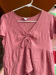 Cute Pink Tie-Front Top