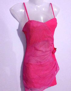 PINK BELLY CUT STYLE NET DRESS FOR WOMEN