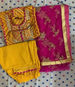 Festive Pink Yellow Kurta Set