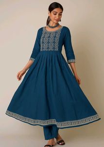 Embroidered Teal Anarkali Frock Suit