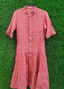 Pink Tiered Midi Shirt Dress
