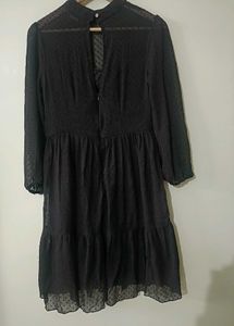Ruffled Black Knee Length Dress